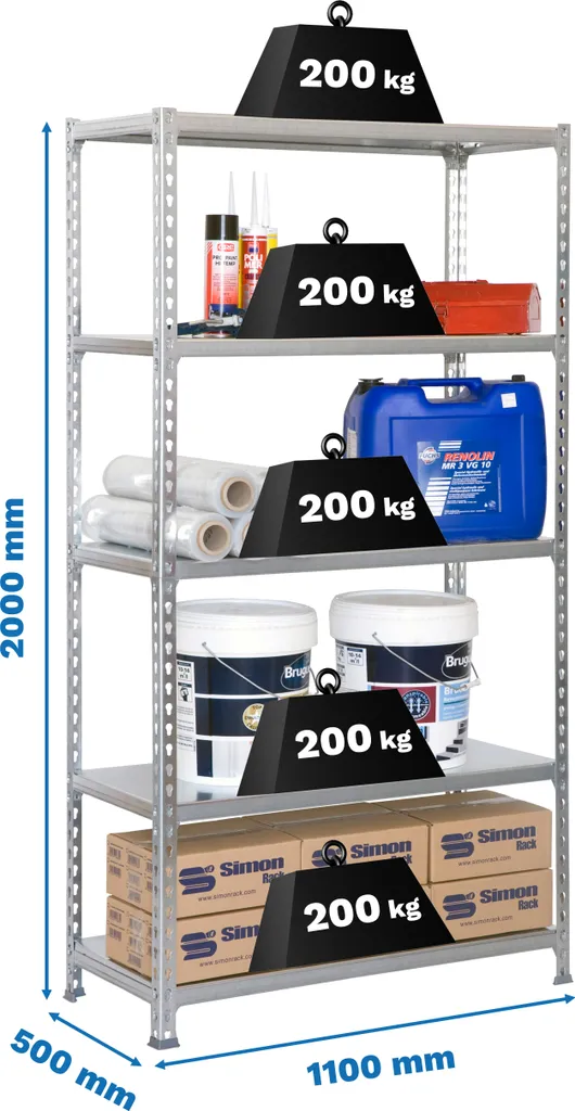 Étagère métallique galvanisée 5 niveaux pour garage et atelier Simonrack