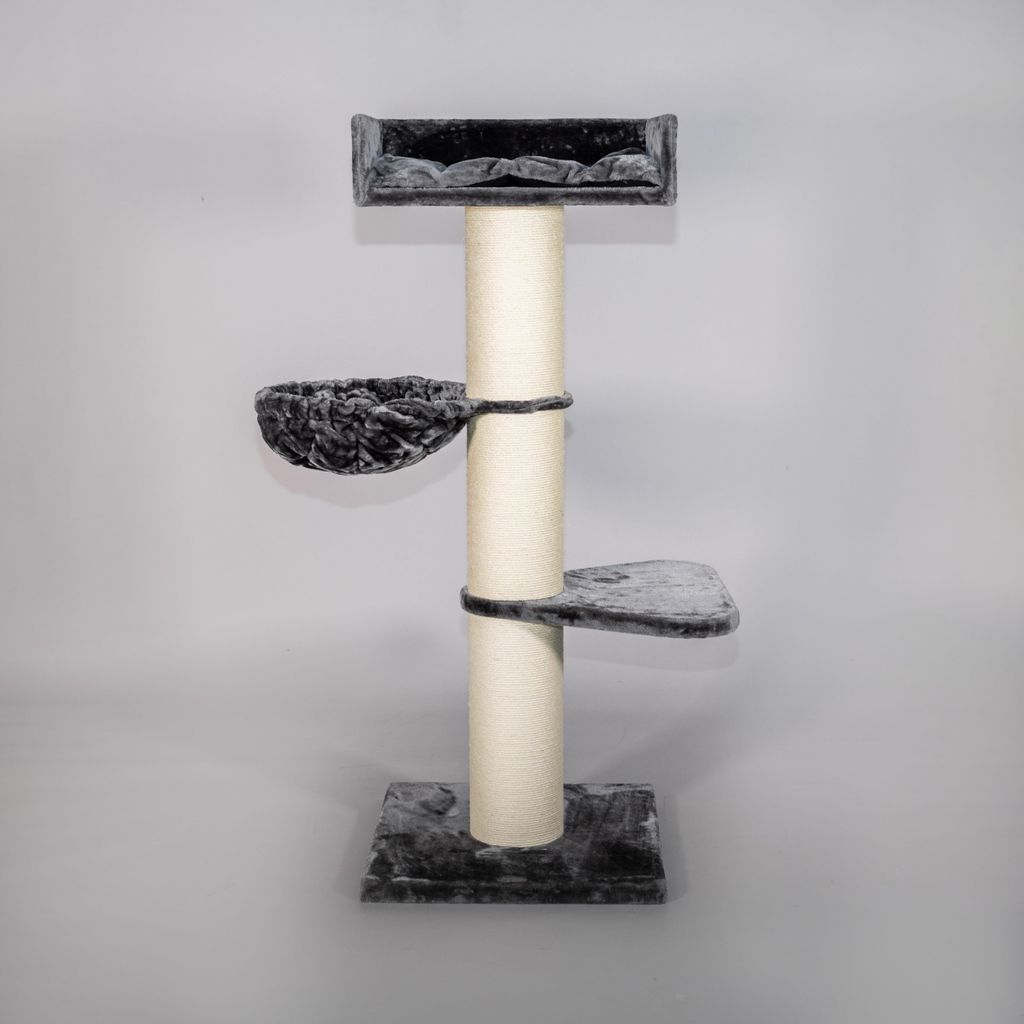 RHRQuality Kratzbaum für große Katzen – Royalty de Luxe – 158 cm hoch – mit extra dicken 20 cm Sisalstämmen – Dunkelgrau