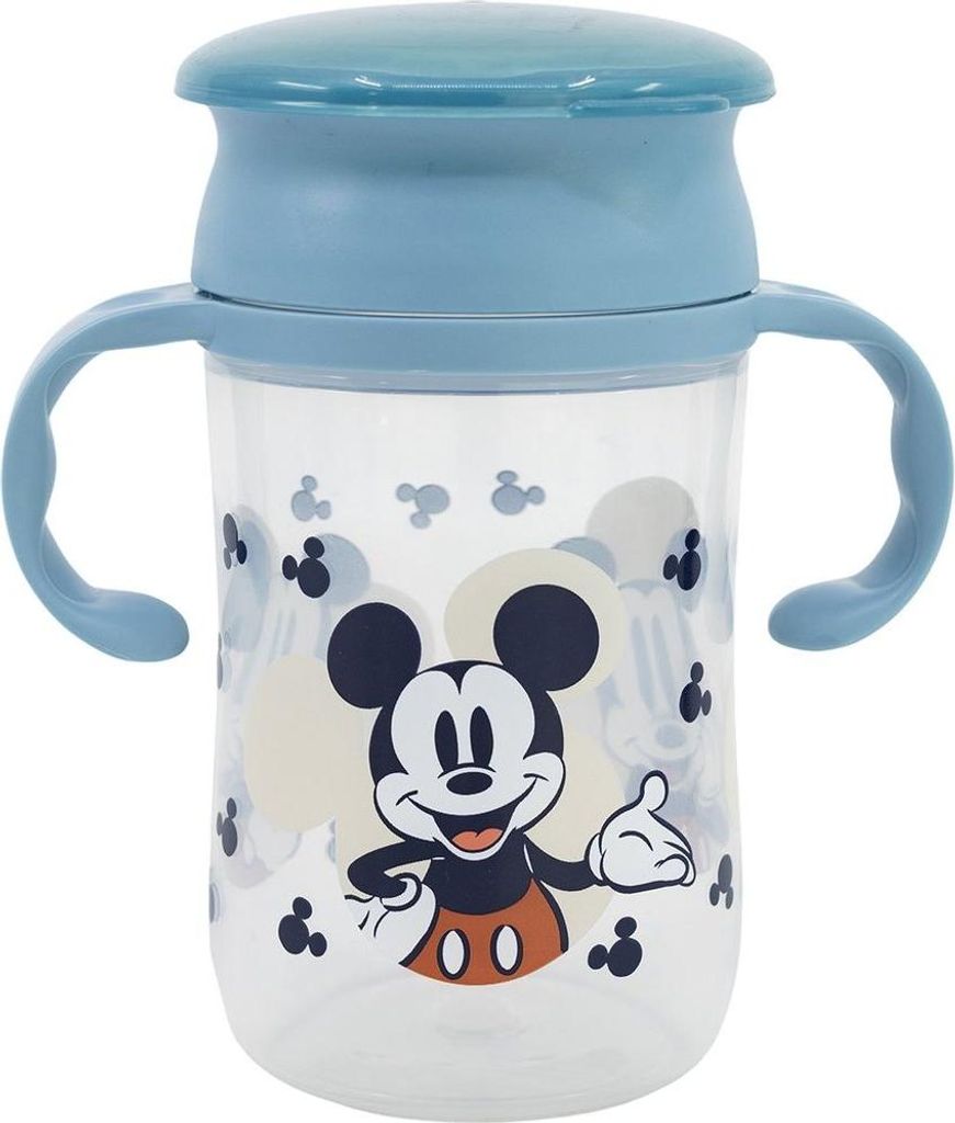 STOR Disney Mickey Mouse Kinder-Reisebecher, BPA-freier Kunststoff, mit zwei Griffen, Kappe und Ausguss, waschbar und wiederverwendbar