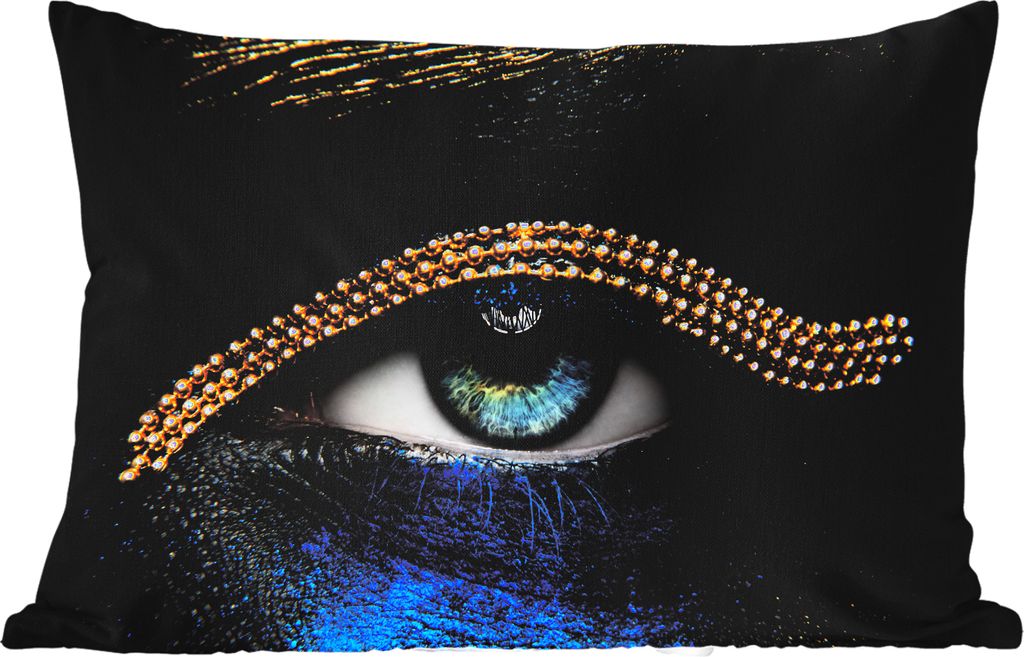 MuchoWow Outdoor Kissen - Frau - Augen - Make-up - Luxus - Gold - 60x40 cm - Wetterfest - Lounge Kissen - Zierkissen - Kissen für Innenräume
