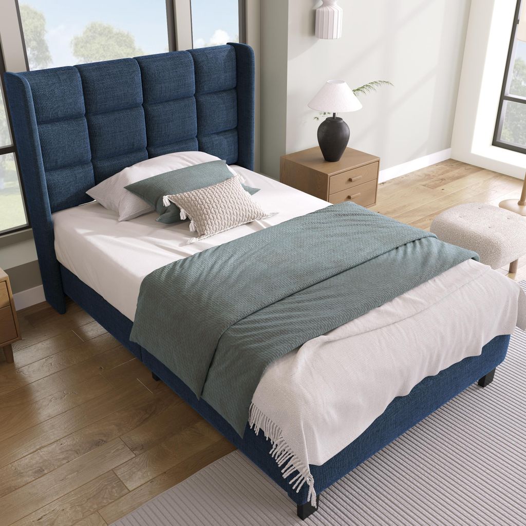 MODFU Lit simple 90x200 cm - Lit rembourré avec sommier à Image du produit 