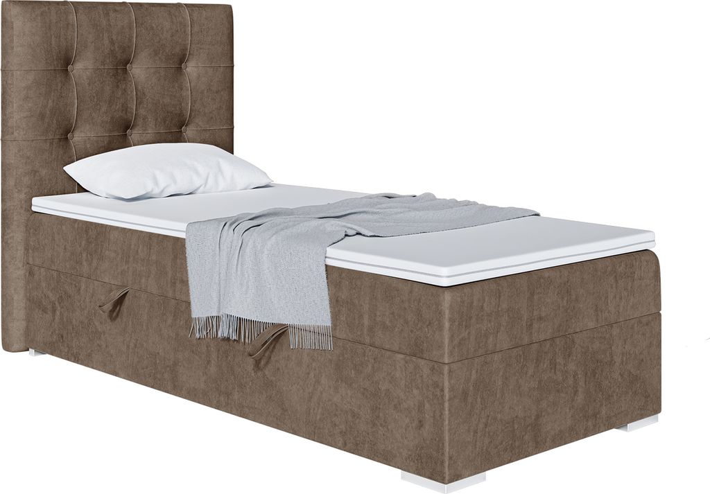 MEBLINI Boxspringbett mit Bettkasten - Gepolstert Einzelbett mit Matratze und Topper - Polsterbett mit Stauraum - Bett mit Kopfteil - Stauraumbett ...