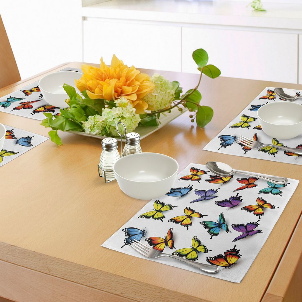 ABAKUHAUS Schmetterling Platzmatten, Nette Bunte Motte stellt geistigen Flügel-Tierfrühlings-inspirierend Entwurf DAR, Tiscjdeco aus Farbfesten S...