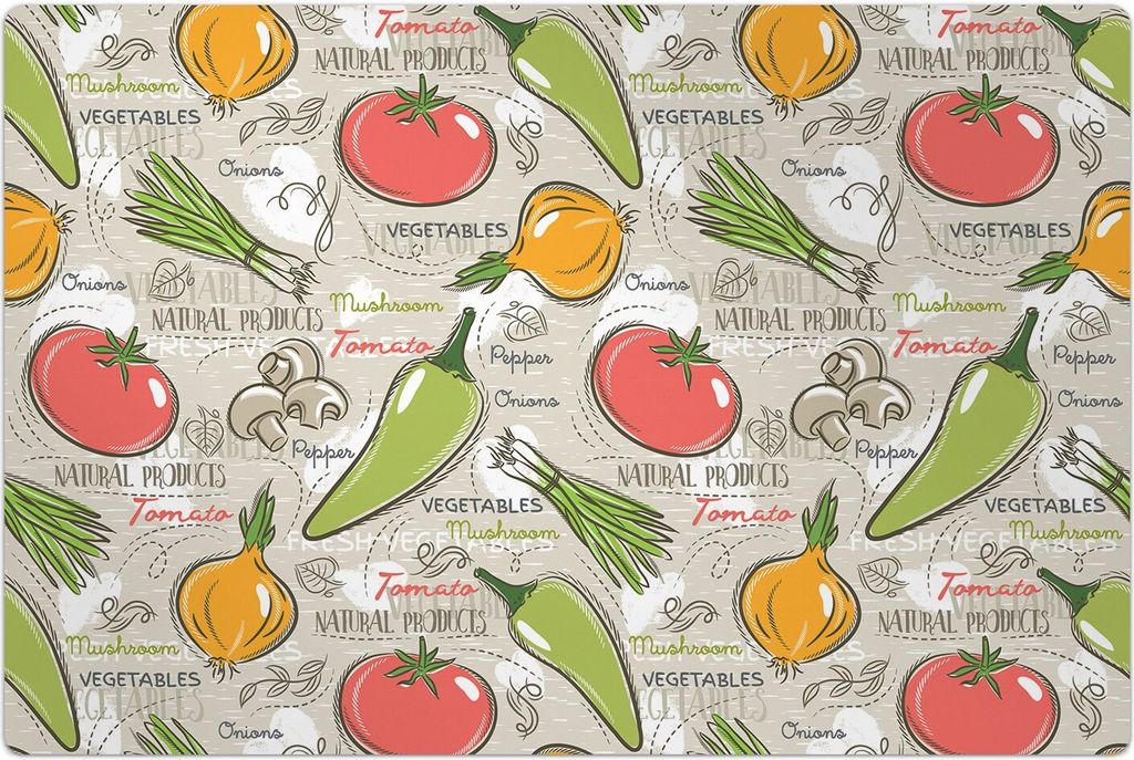 Küchenmatte 140x210 cm Vinylmatte Bodenmatte Dekoration - Tomate Zwiebeln Paprika