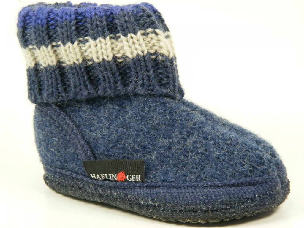 Haflinger Schuhe Kinder Hausschuhe Hüttenschuhe Wolle Paul jeans 631051-0-72, Größe:31 EU, Farbe:Blau