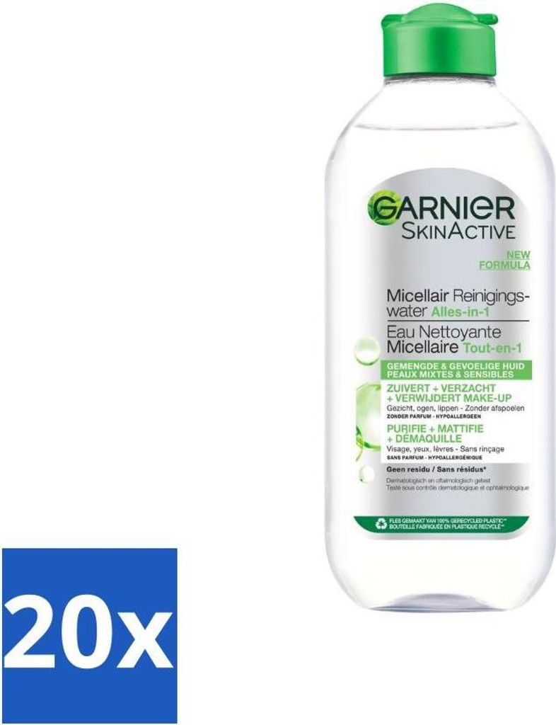 Garnier - SkinActive - Mizellen-Reinigungswasser - Fettige Haut - Beruhigend & Reinigend - 400 ml - Vorteilspack - 20 Stücke
