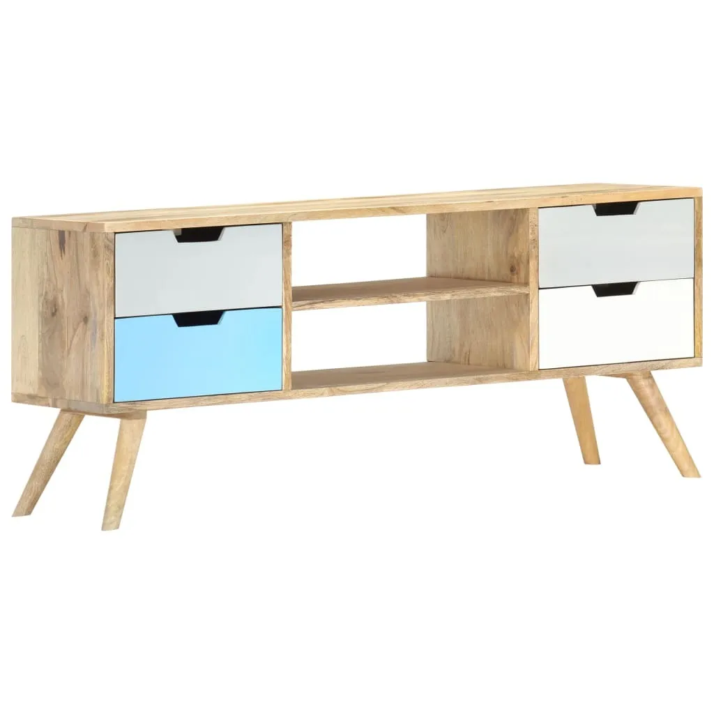Banc TV Salon en Bois de Manguier 110cm - Rangement Multimédia