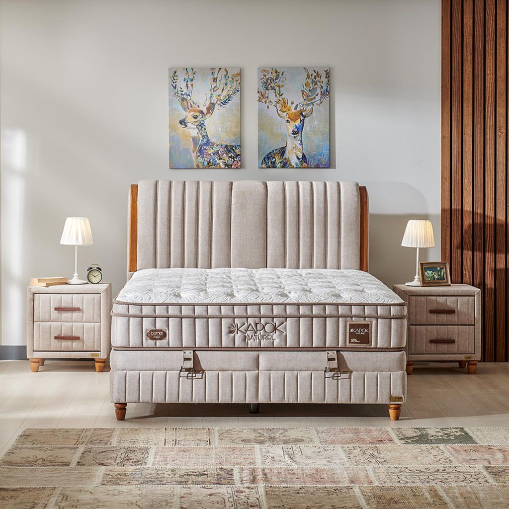 Bambi Boxspringbett 160x200 Bettkästen mit Matratze Stauraumbett Kapok Naturel (Ohne Nachttisch)