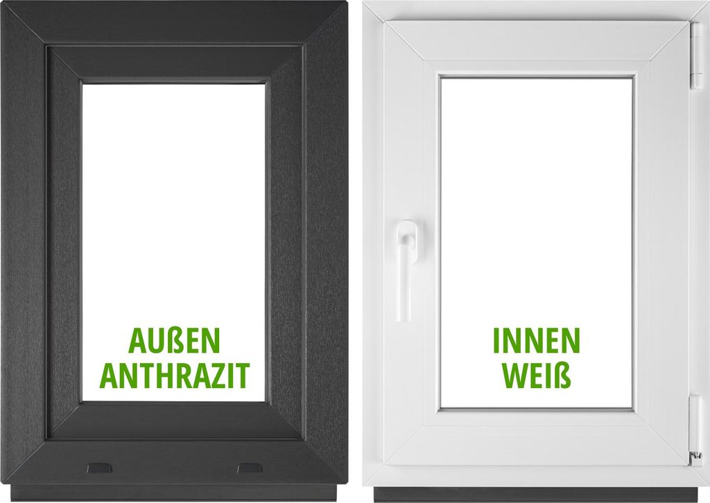 BAU PLAZA Kellerfenster BxH 55 x 85 cm / 550 x 850 mm DIN Rechts Außen Anthrazit / Innen Weiß – Dreh-Kipp Fenster – 2-fach Verglasung 32 mm ...