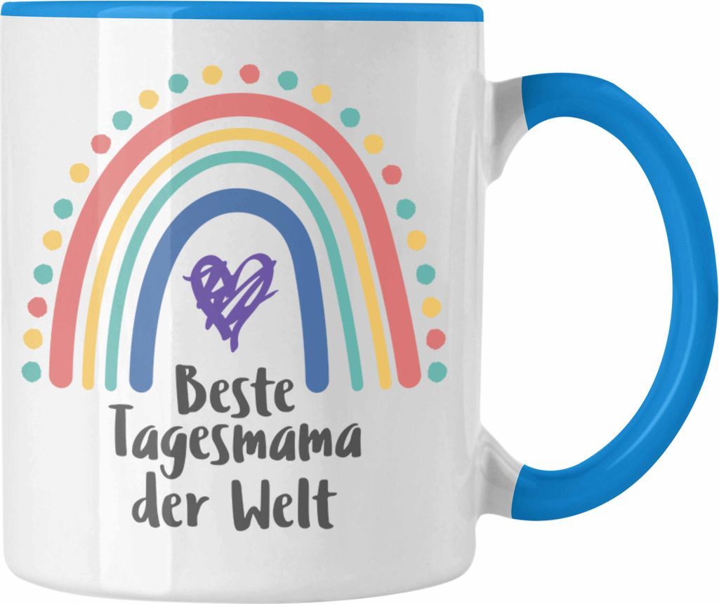 Trendation - Beste Tagesmama Geschenk Tasse Tagesmutter Aufpasserin Erzieherin Geschenkidee mit Herz (Blau)