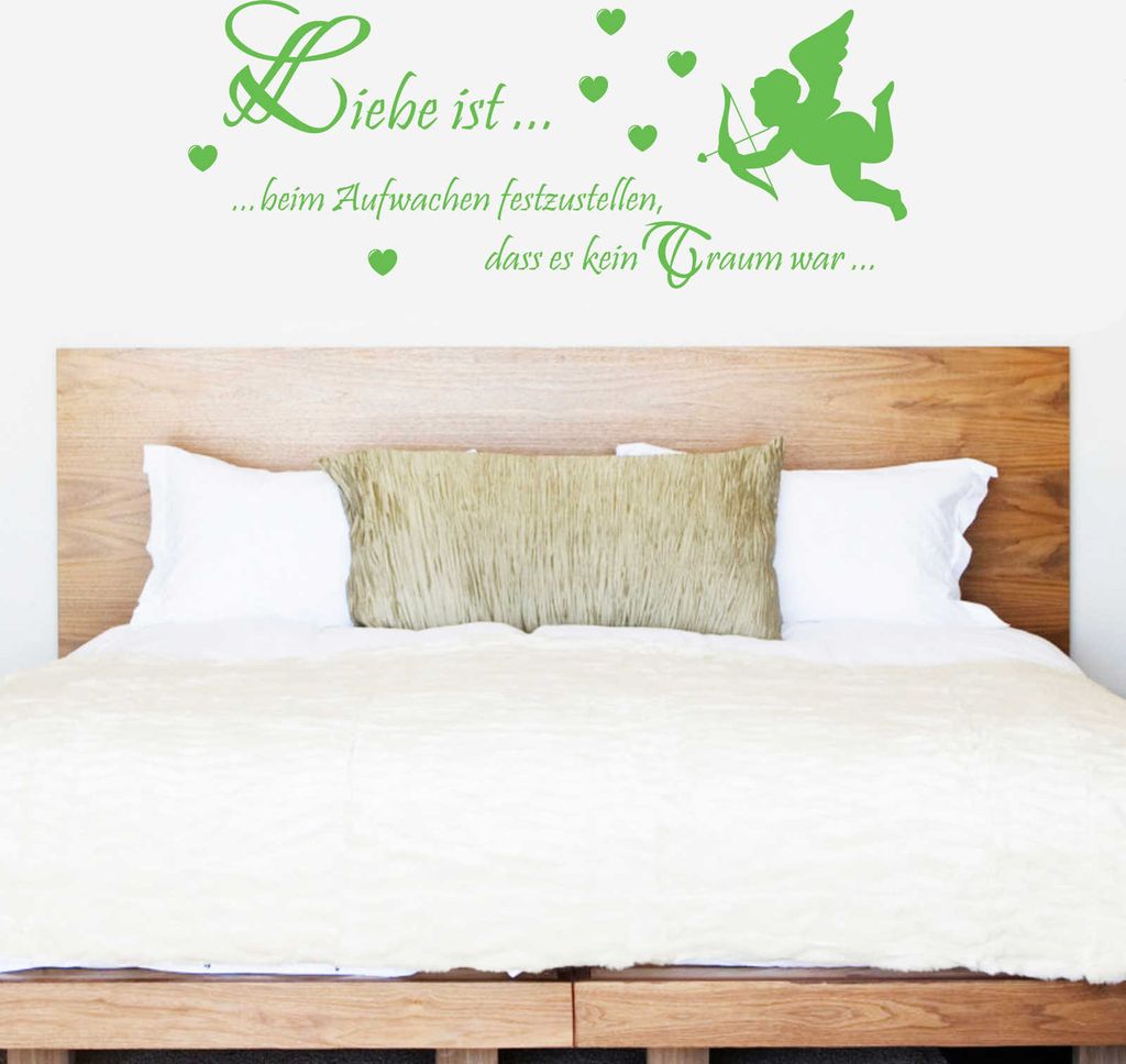 Wandtattoo - Wandaufkleber - Wandtattoo "Liebe ist... beim Aufwachen" - 146cm x 58cm lindgrün - Dekoration Küche Wohnzimmer Wand