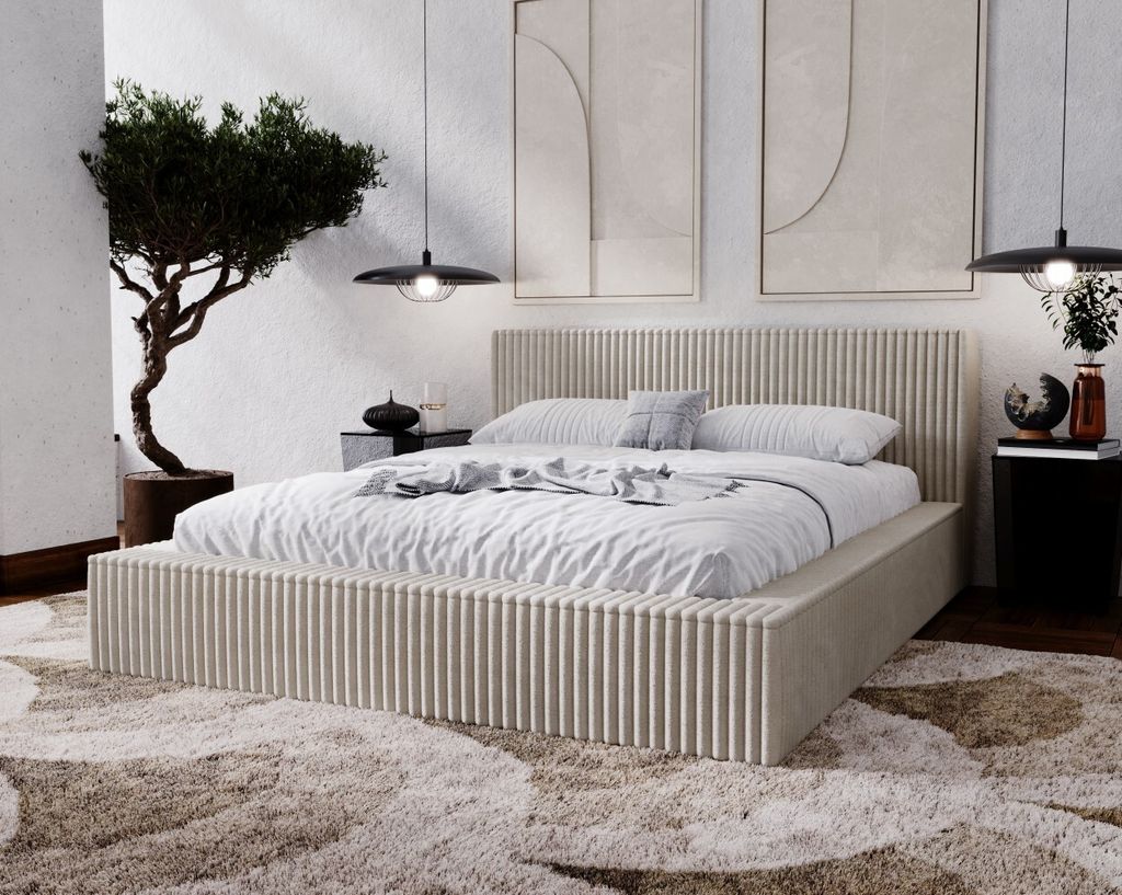 ADIDAR Modernes Polsterbett Eliza 160x200 cm - mit Metallrahmen, Bettkasten, Lattenrost, Hohe Stabilität - Hellgrau (Vito 07)