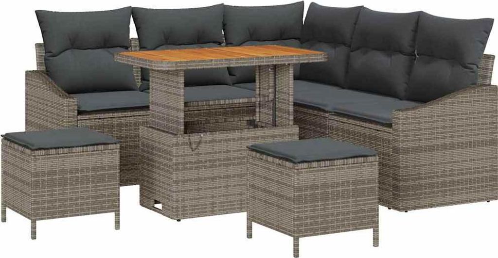 "SALE 2026" Garten-Sofa-Set - elegantes Design - Sitzgruppe mit Sofa, Tisch - mit Kissen 8 pcs Grau Poly Rattan - Terassenmöbel DEMöbel743946