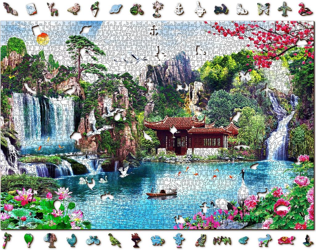 WOODEN CITY puzzle in legno cascate nel giardino giapponese Immagine del prodotto 