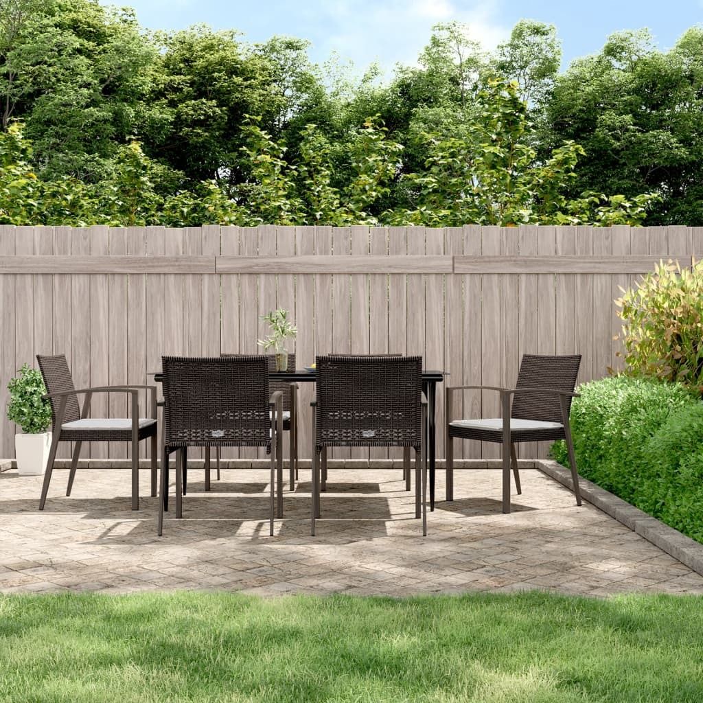 Maison Exclusive - 7-tlg. Garten-Essgruppe mit Kissen Poly Rattan und Stahl