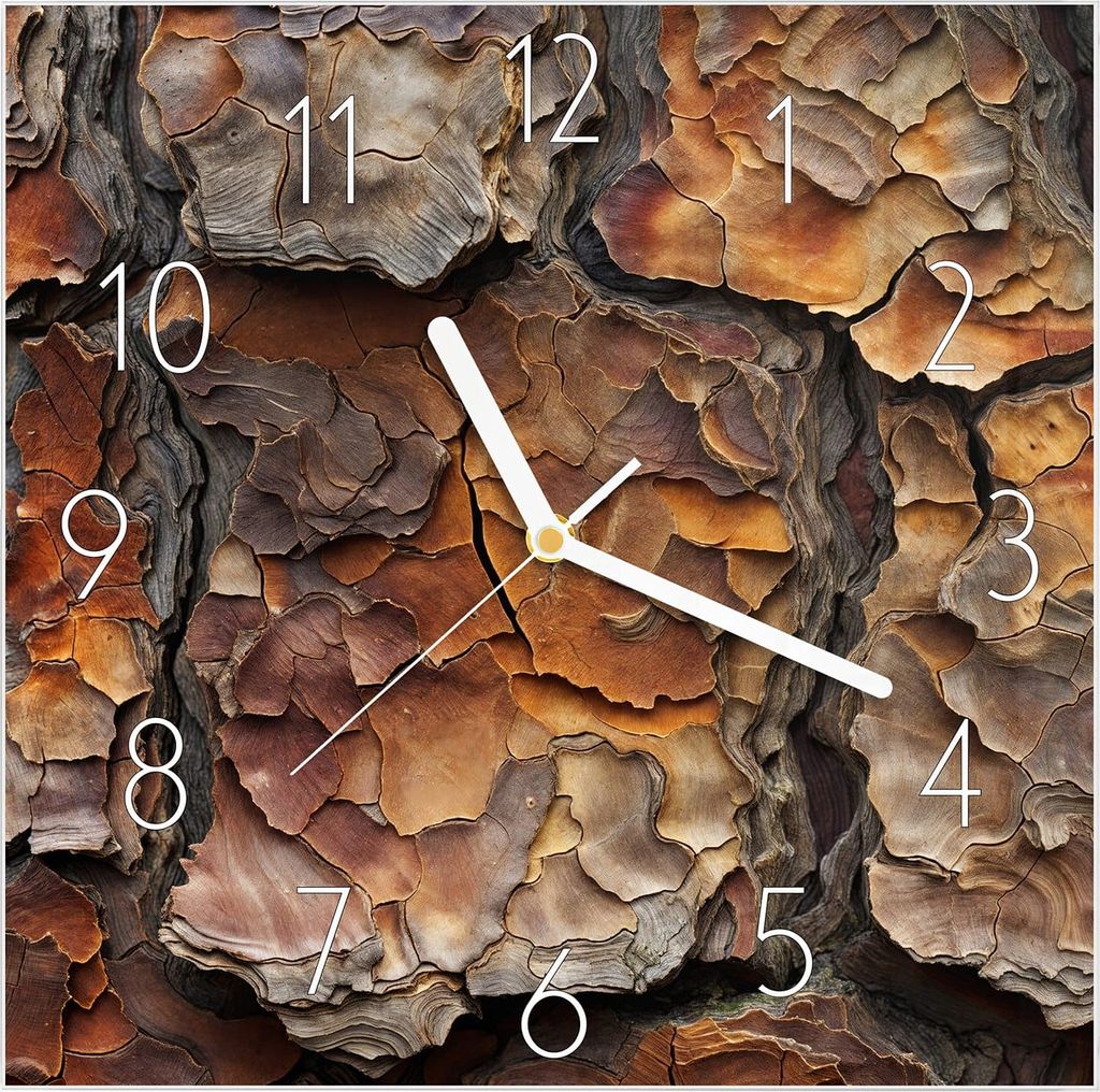 Wanduhr aus Glas mit Motiv Baumrindenstruktur- 30 x 30 cm - inkl. Aufhängesystem
