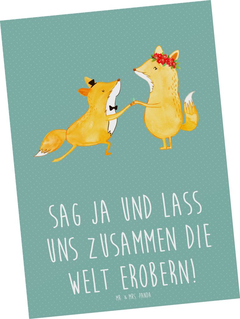 Mr. & Mrs. Panda Postkarte Heiratsantrag Abenteuer - Meeresbrise - Geschenk, zusammen die Welt erobern, Verlobungsfeier, Verlobung, Designkarte, Li...