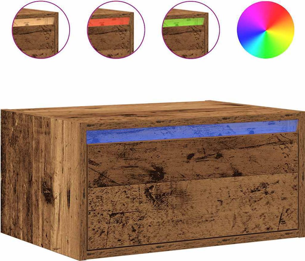 vidaXL Wand-Nachttisch mit LED-Leuchten Altholz-Optik