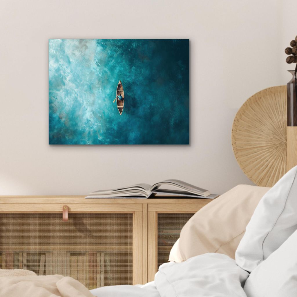 MuchoWow Wanddekoration Metall Metallbild Wandkunst 40x30 cm Boot - Wasser - Blau MuchoWow Aluminium Gemälde - Dekoration Wohnzimmer