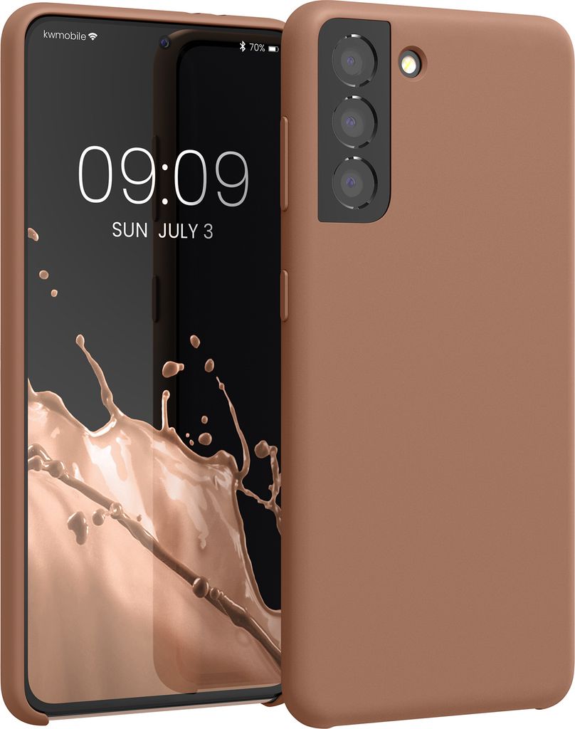 kwmobile Hülle kompatibel mit Samsung Galaxy S21 Hülle - Silikon Handy Case - Handyhülle weiche Oberfläche - kabelloses Laden - Cappuccino