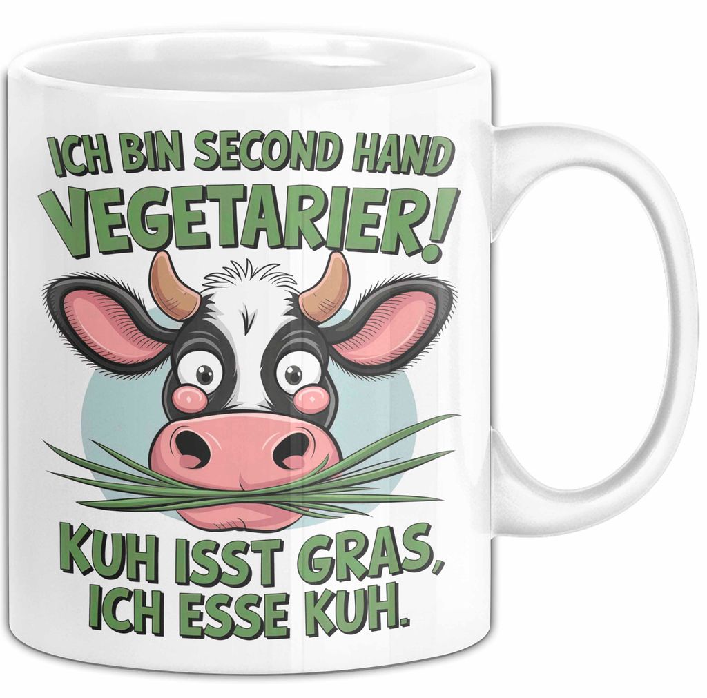 Fleischliebhaber Vegetarier Tasse Geschenk Lustige Geschenkidee Spruch Ich Bin Second Hand Vegetarier (Weiß)