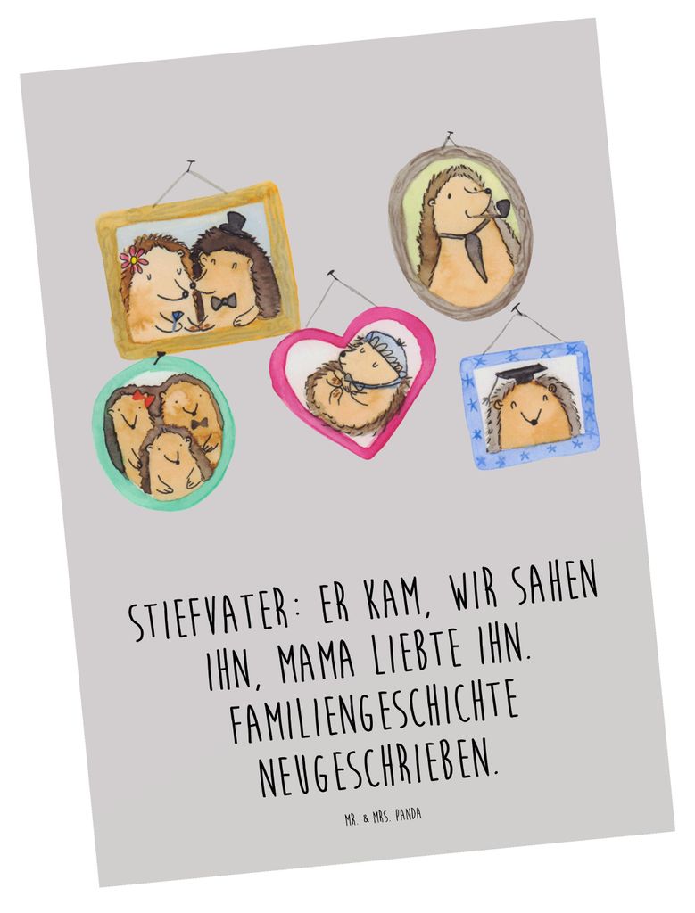 Mr. & Mrs. Panda Postkarte Stiefvater Liebe - Grau Pastell - Geschenk, Handarbeit, Familie Verwandte, handgemacht, Ansichtskarte, Freund, Grußkart...