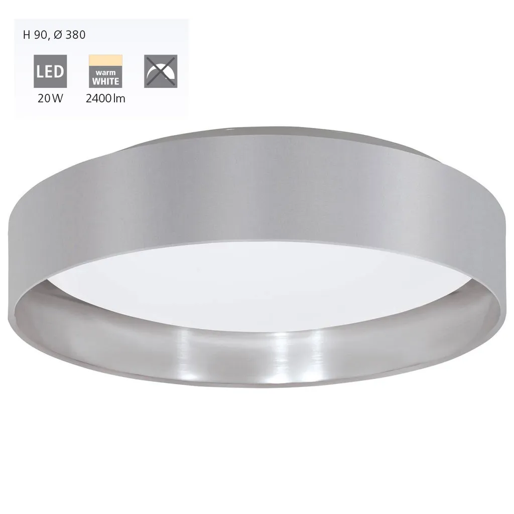 Eglo Plafonnier LED Maserlo 2 Gris-Argent Ø 38 cm, Blanc Chaud