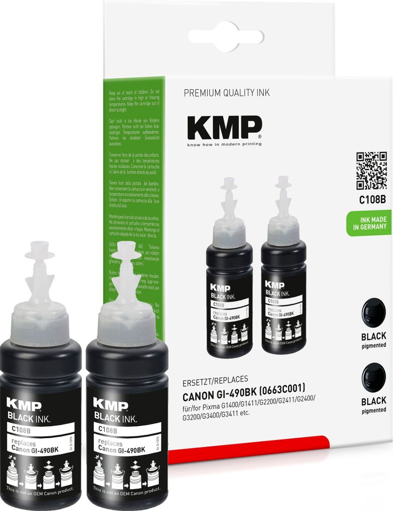 KMP C108B schwarz Tintenpatrone ersetzt Canon GI-490BK (0663C001)