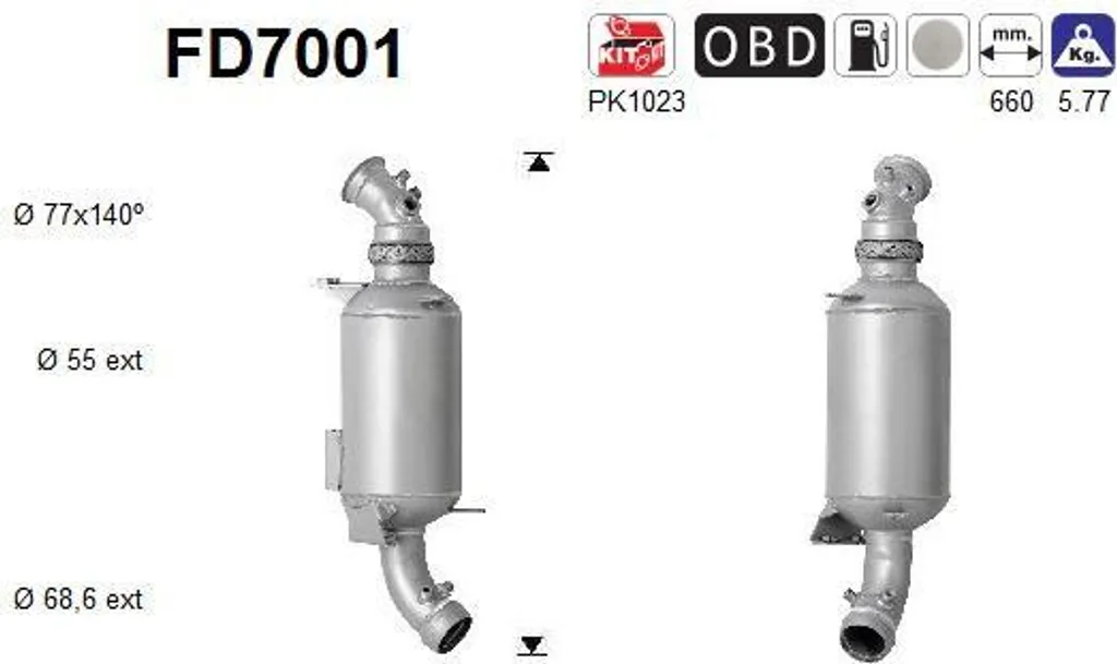 FAP pour Crafter - Filtre à particules AS FD7001 conforme OE 2E0254700GX