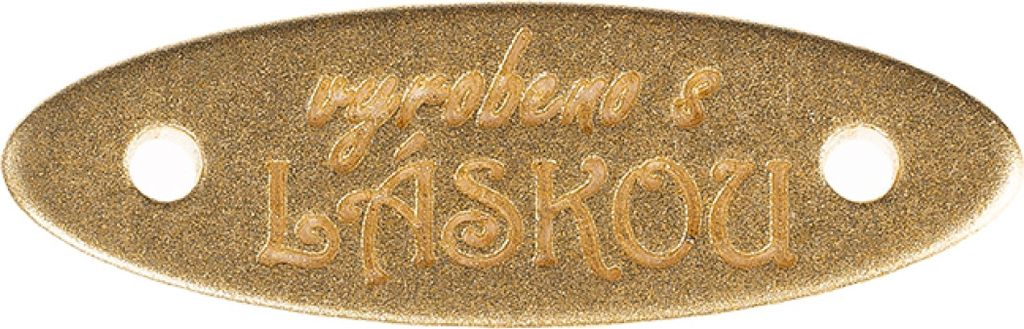 Kunststoffaufnäher „made with LOVE“ - 6er-Satz - 30x10 mm - Gold