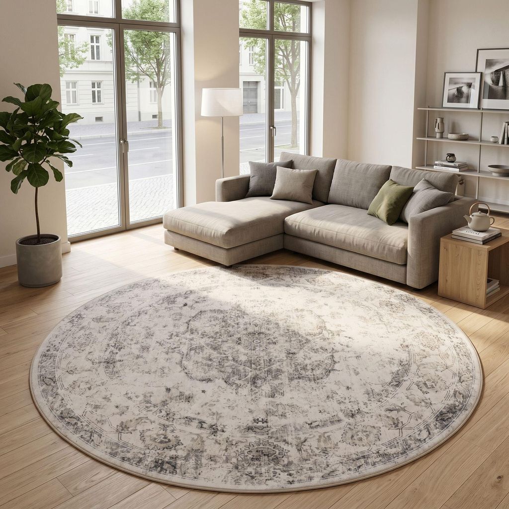 Carpetsale24 Waschbarer Teppich Vintage Rundteppich Produktbild 