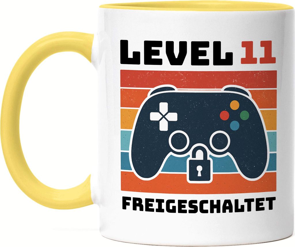 Level 11 freigeschaltet Tasse Gelb – Retro Controller Gaming Geburtstagsgeschenk