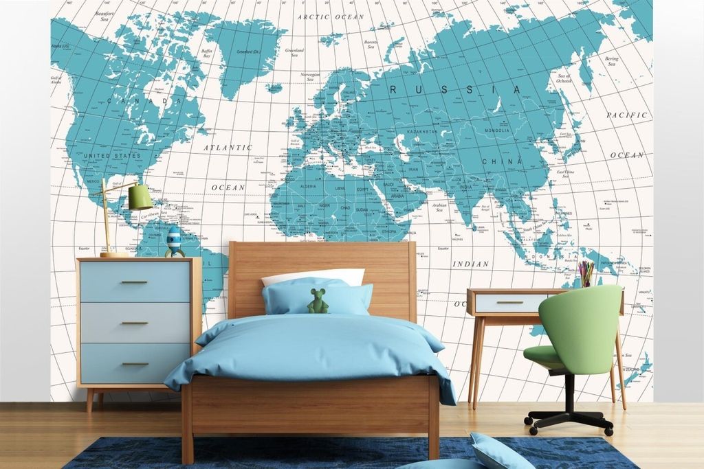 Vlies Fototapete POLITISCHE WELTKARTE 375 x 250 cm (inkl. Kleister) - Vlies Tapete, Wandtapete, Wandbilder - Tapete für Wohnzimmer Schlafzimmer, B...