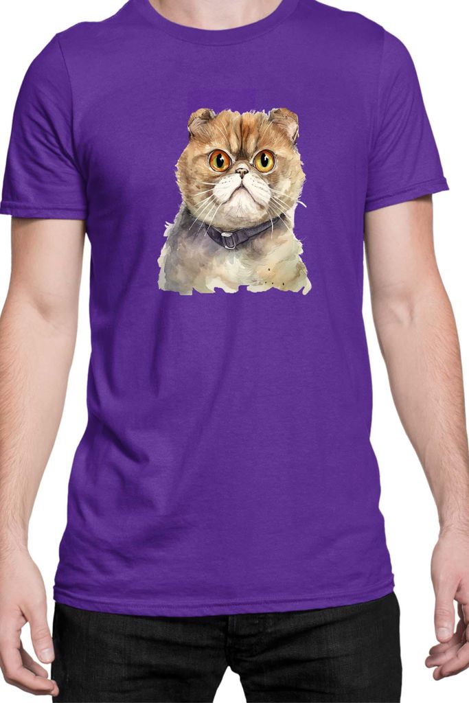 Herren T-Shirt Funny Cats Breeds Foldex Cat, Man S / Lila