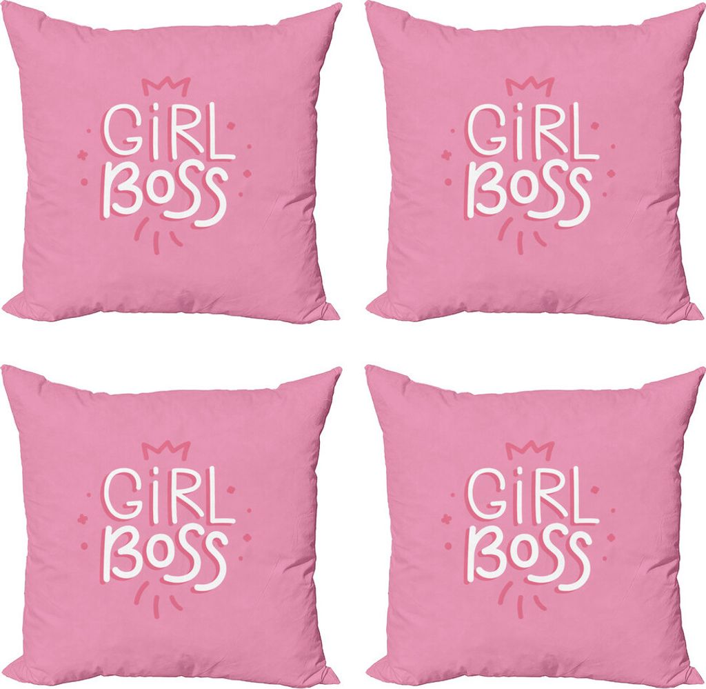 ABAKUHAUS Mädchen Boss Kissenbezug Set (4 Stück), Feminine Pinkish Konzept, Moderner Doppelseitiger Digitaldruck, 45 cm x 45 cm, Rosa Pastellrosa