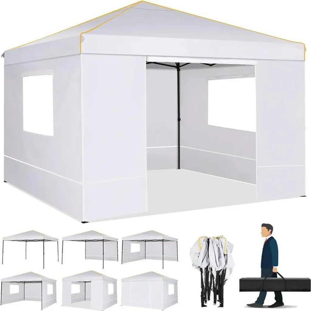 Tonnelle de jardin imperméable 3x3m avec parois latérales blanches
