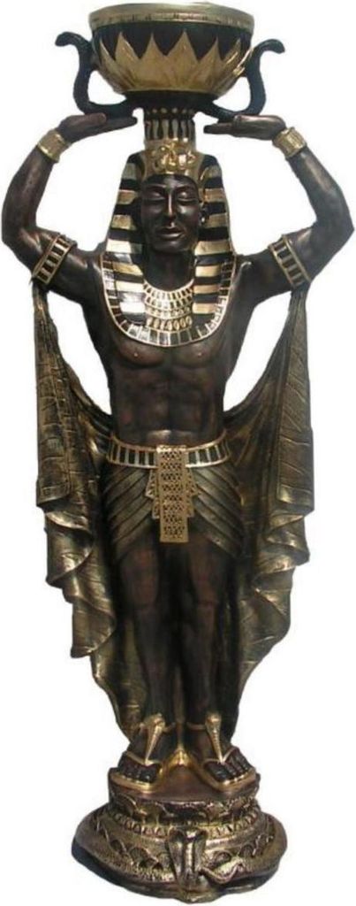 Casa Padrino Deko Skulptur Ägypter mit Blumentopf Bronze / Schwarz / Gold H. 130 cm - Wetterbeständige Ägyptische Dekofigur - Wohnzimmer Garten ...
