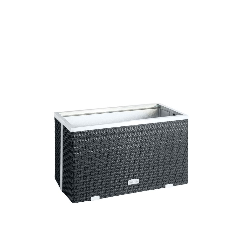 Rattan-Pflanzkübel mit Alubeschlägen Anthrazit 70 x 38 x 40 cm