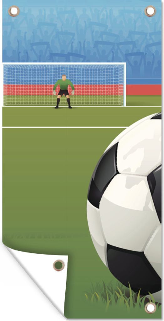 MuchoWow 40x80 cm Outdoor-Poster Gartendeko Sichtschutz Garten Poster für den Garten Eine Illustration eines Fußballs auf dem Feld im Stadion ...