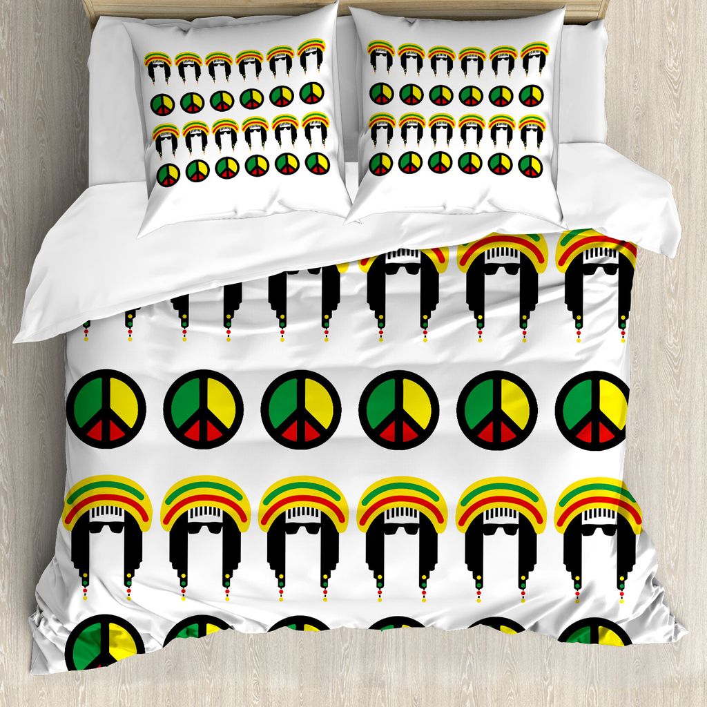 ABAKUHAUS jamaikanisch Bettbezug, Bunte Reggae, Milbensicher Allergiker geeignet mit Kissenbezügen, 200 cm x 200 cm - 80 x 80 cm, Mehrfarbig