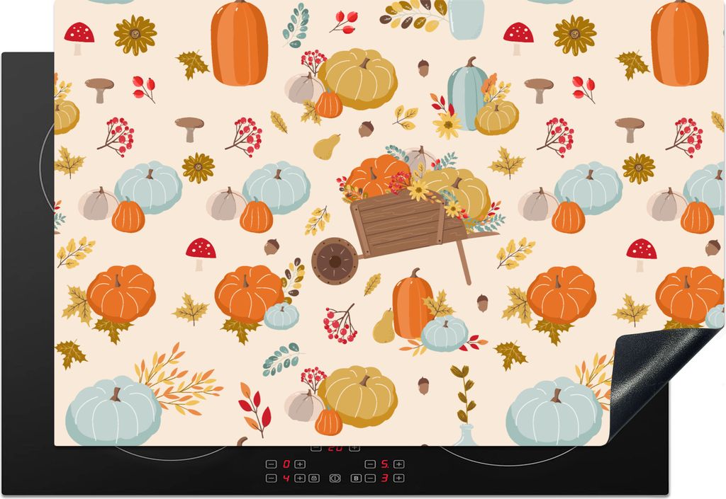 KitchenYeah Herdabdeckplatte Kürbis - Kürbis - Blumen - Muster , 76x51cm, Küche Deko, Glaskeramikkochfeld Herdabdeckung, Abdeckplatte fùr Koc...