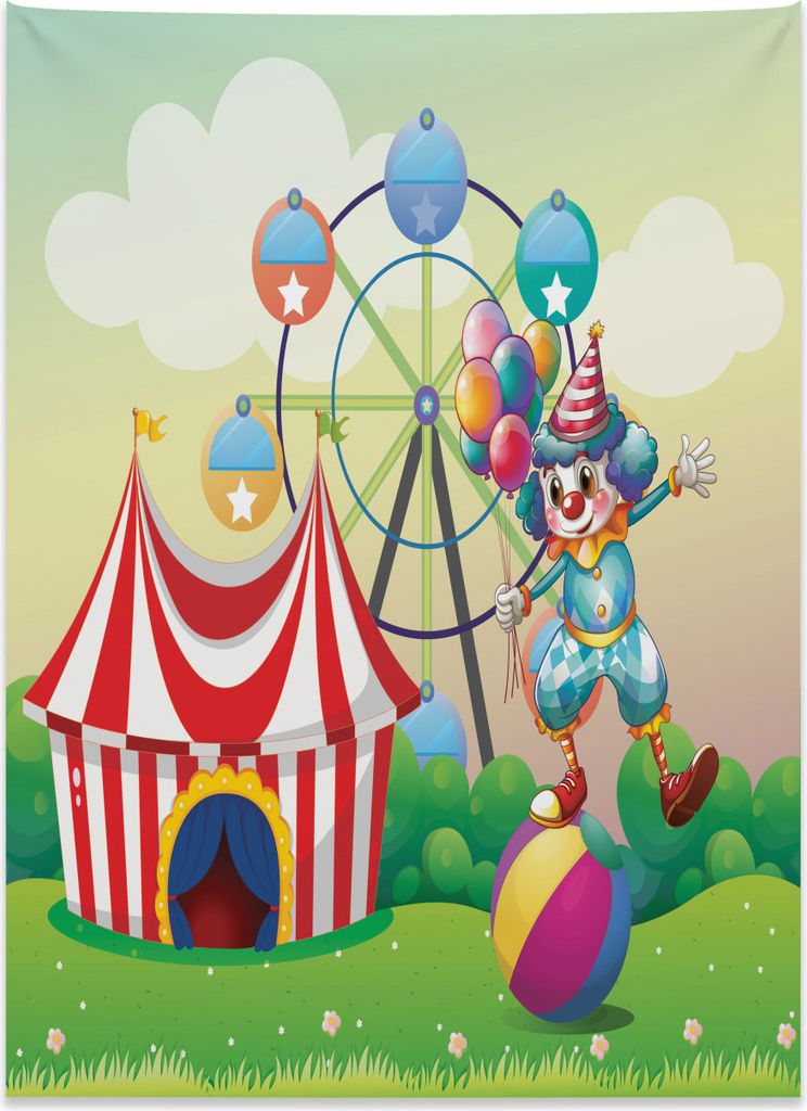 Abakuhaus Bunt Wandteppich, Clown aufblasbarer Ball aus Weiches Mikrofaser Stoff Kein Verblassen Klare Farben Waschbar, 110 x 150 cm, Mehrfarbig