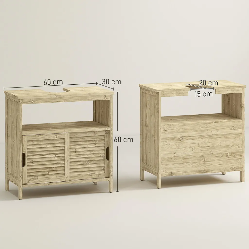Meuble de Rangement Salle de Bain en Bambou Naturel - Dessous de Lavabo - 5