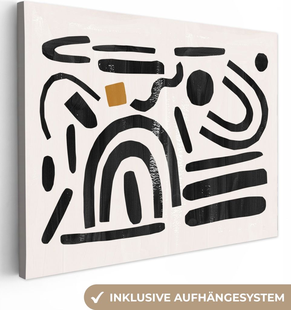 MuchoWow - Leinwandbilder - Abstrakt - Kunst - Formen - Schwarz, Wandbild, Wanddeko Bilder Wohnzimmer, 120x90 cm