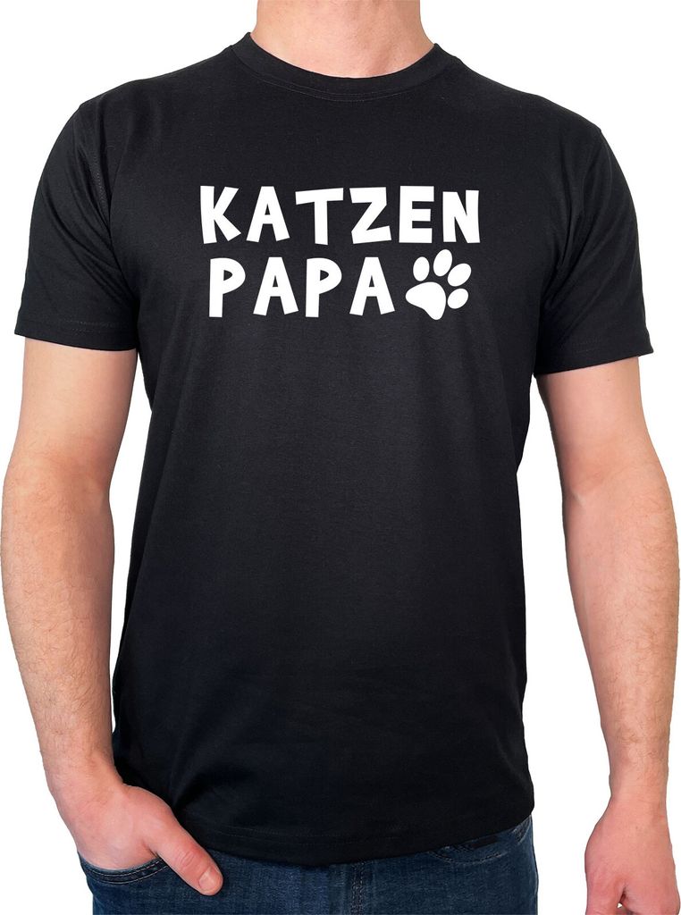 Huuraa Herren T-Shirt Katzenpapa Tapse 3XL Black Bio Baumwolle Fairtrade Herrenshirt Geschenkidee