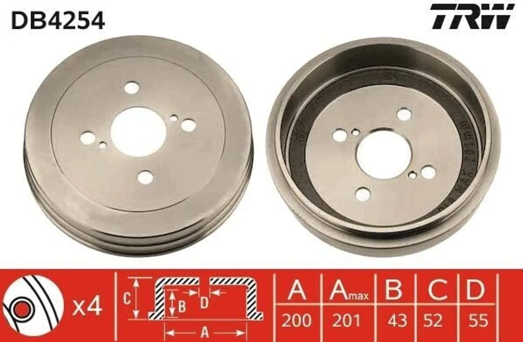 Tambour de Frein Arrière pour Toyota Yaris et Yaris Verso - TRW DB4254