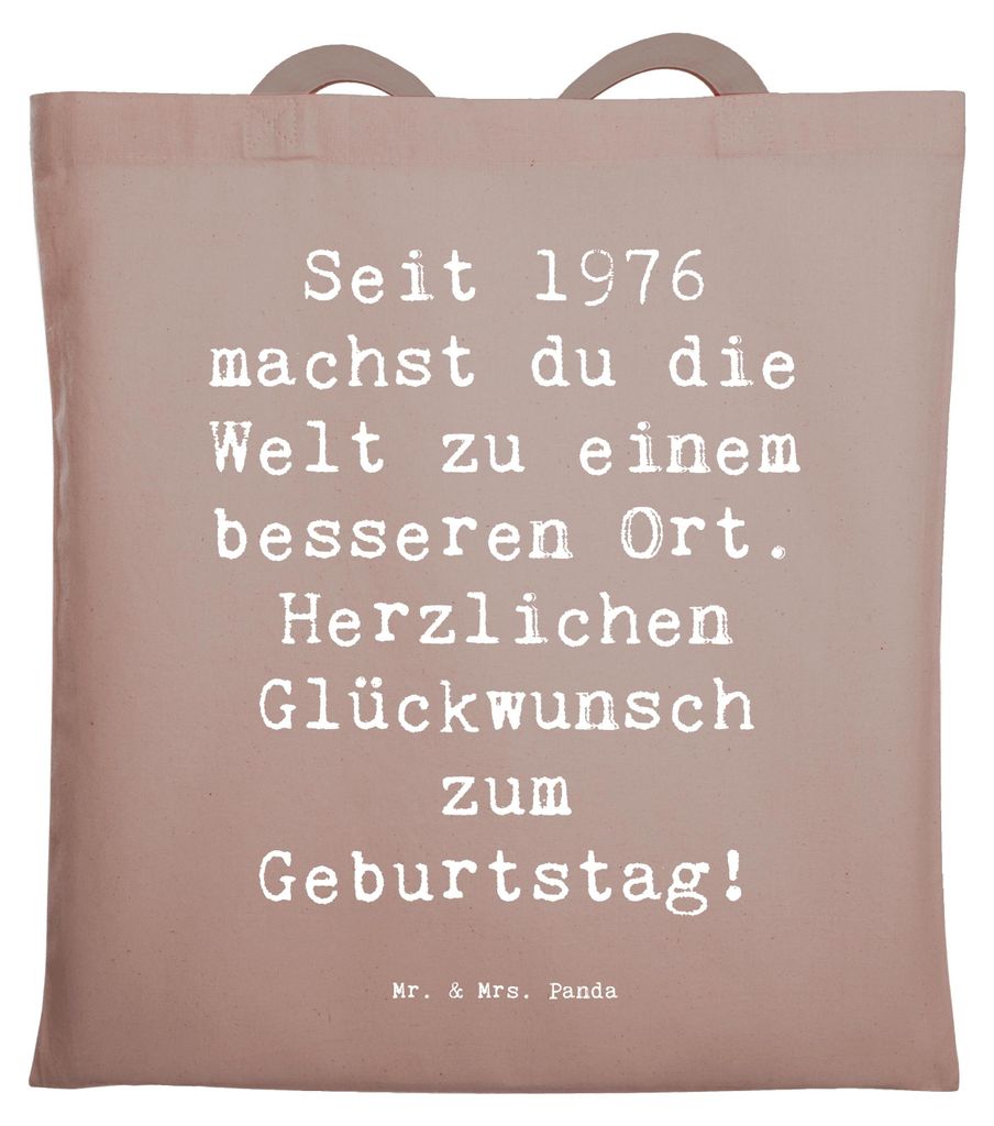 Mr. & Mrs. Panda Tote Bag Spruch 1976 Geburtstag - Braun Pastell - Geschenk, Laptoptasche, Happy Birthday, Geburtstagsgeschenk, Geburtsjahr, canvas...