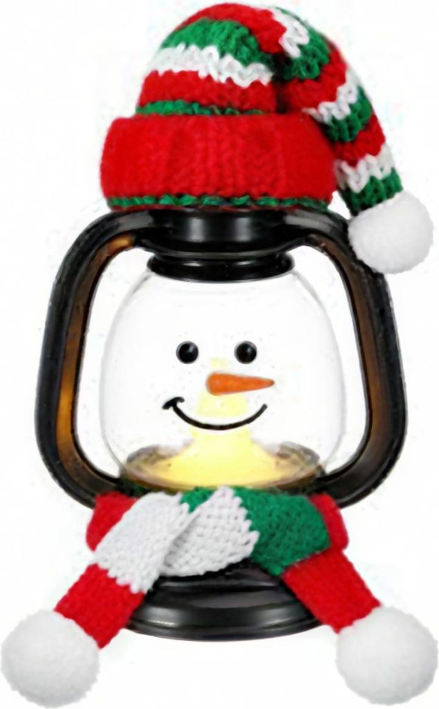 Mini-Schneemannlaterne mit Mützen und Schals, flackernde LED-Kerzen, kleines winterliches Schneemann-Tischdekorationsstück für Weihnachtsfeiern