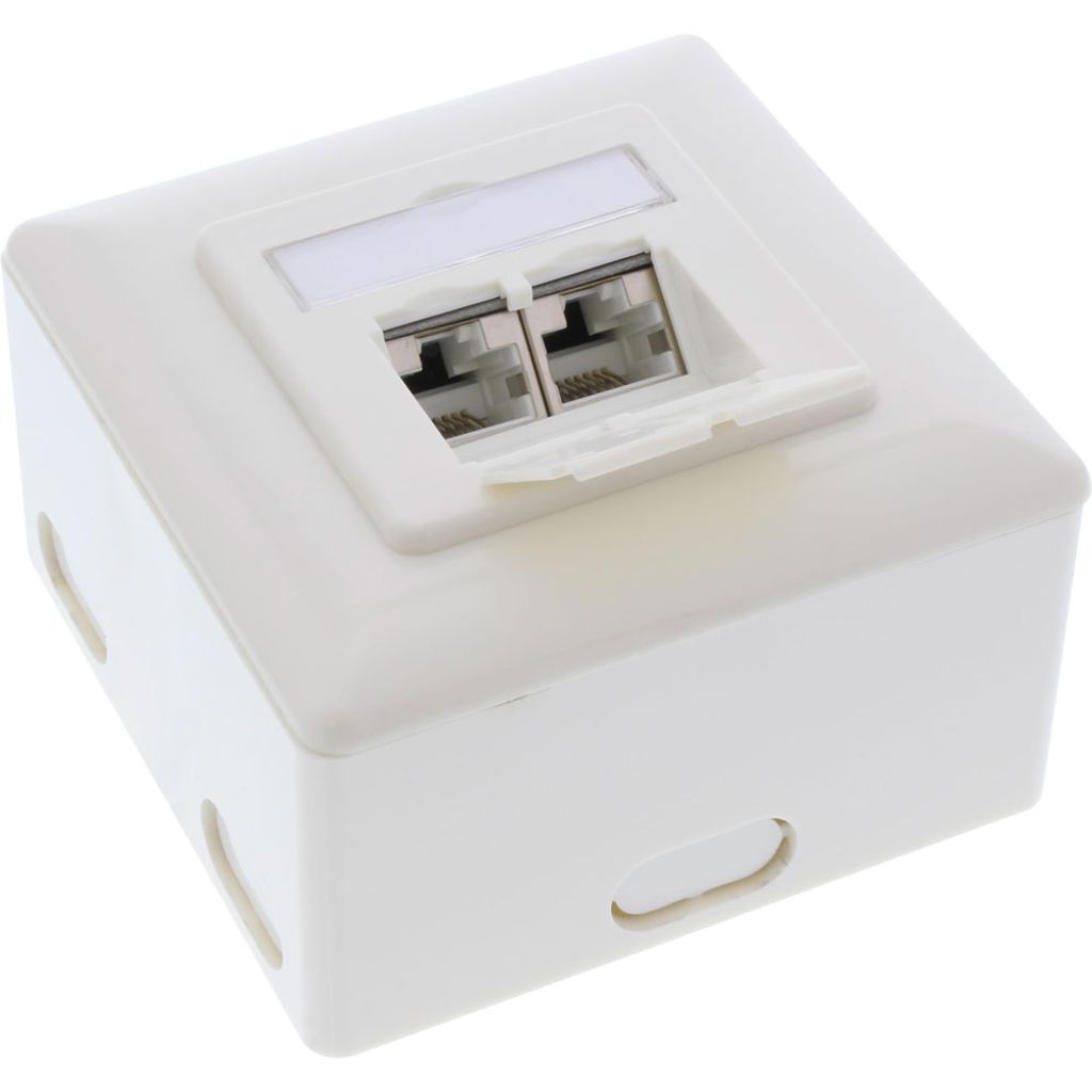 InLine Cat.6A Anschlussdose, AP/UP 2x RJ45 Buchse, RAL9010, weiß, senkrecht