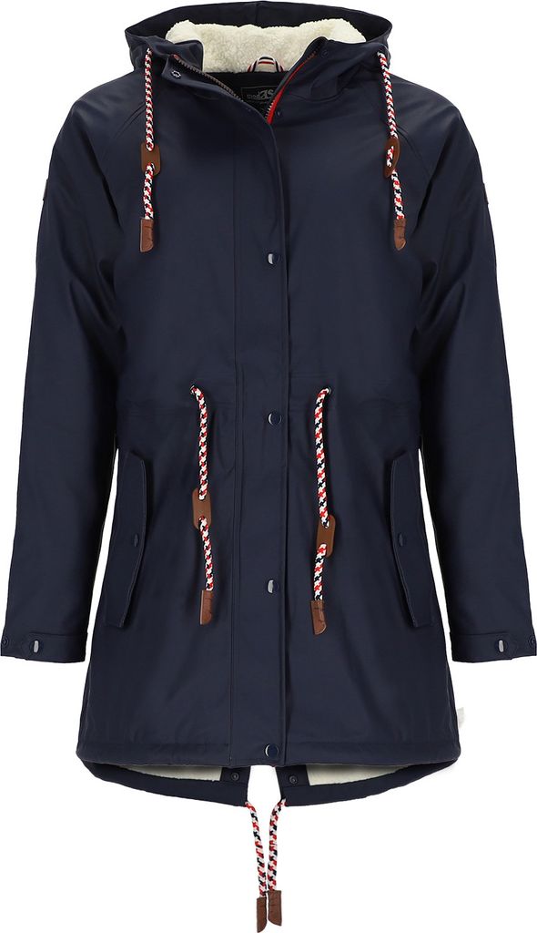 modAS Damen Regenmantel aus Polyurethan- Frauen Regenjacke gefüttert mit Teddy-Fleece Futter wasserdicht in Marine Größe 32 bis 34
